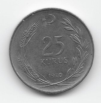 Turkije 25 kurus 1970 KM# 892.3, Ophalen of Verzenden, Midden-Oosten, Losse munt