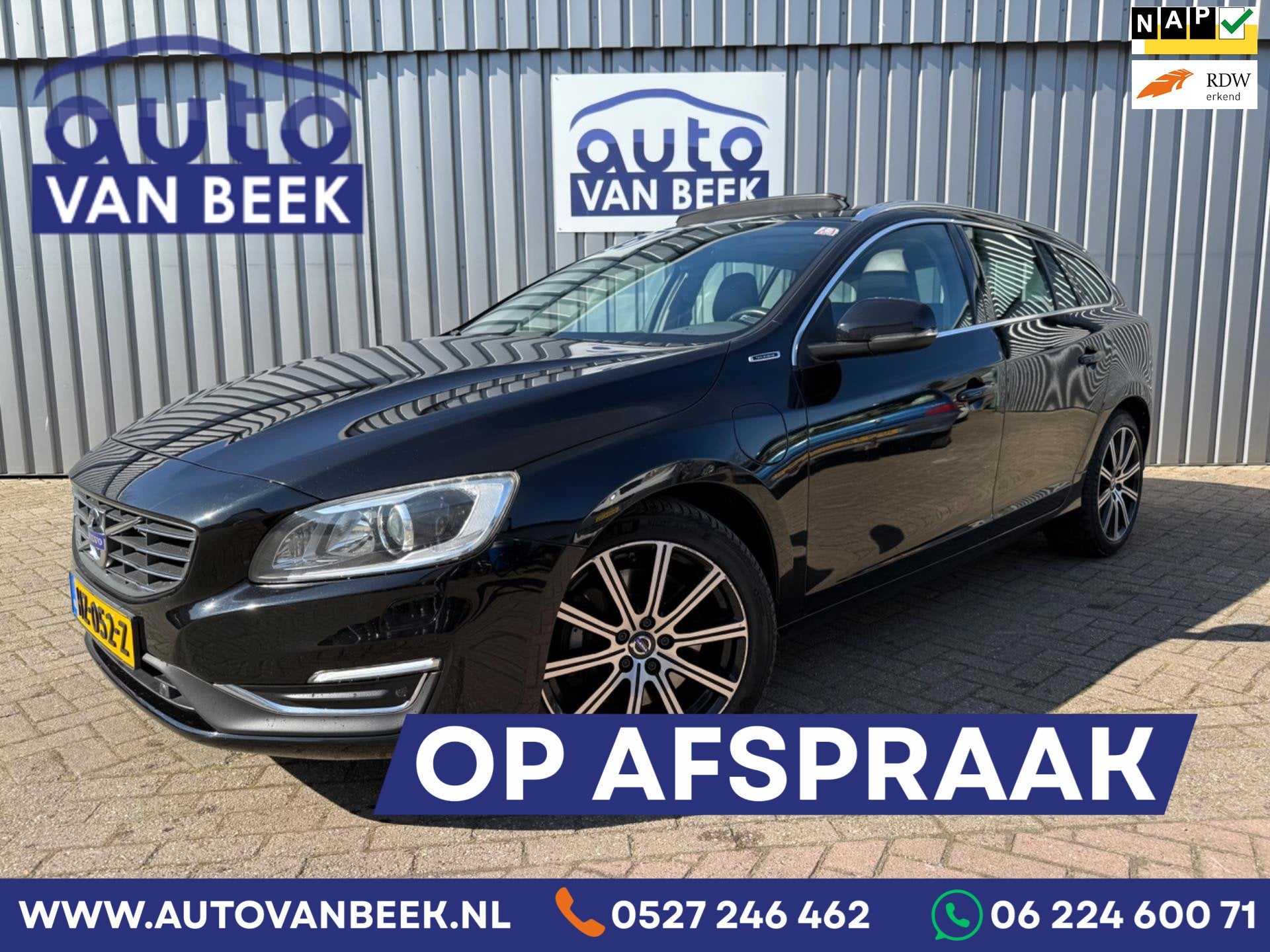 Volvo V60 2.4 D6 Twin Engine R-Design|Leder|Pano|Trekhaak(EX, Automaat, Dealer onderhouden, Zwart, Vierwielaandrijving