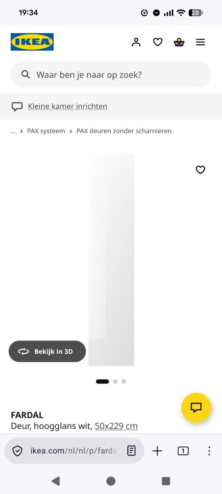 Ikea Fardal deur hoogglans wit 50x229cm voor PAX kast, Ophalen, Overige materialen, 200 cm of meer, Nieuw