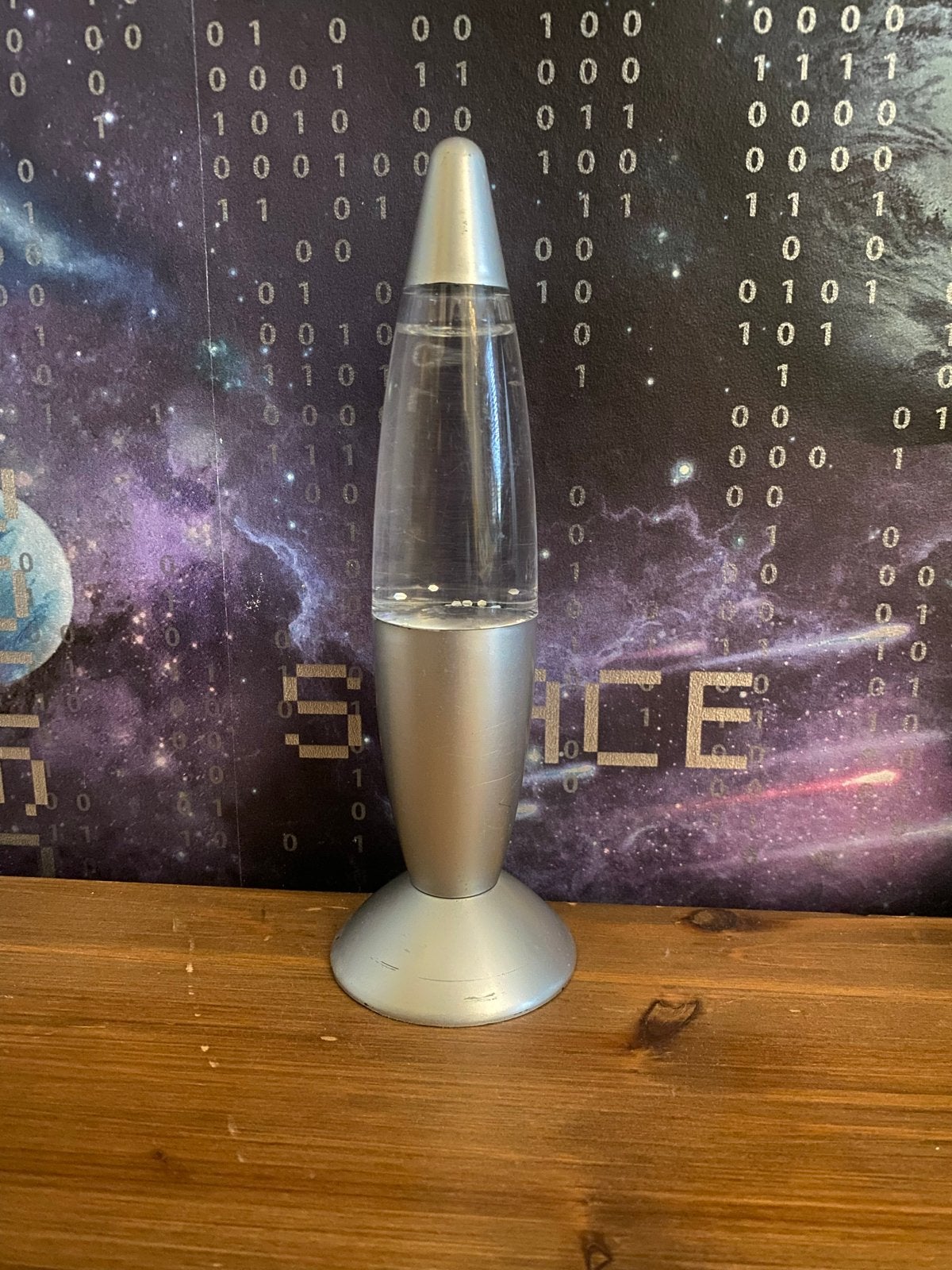 Kleine lavalamp met zilveren voet. 19cm, Ophalen, Gebruikt, Metaal, Zilver