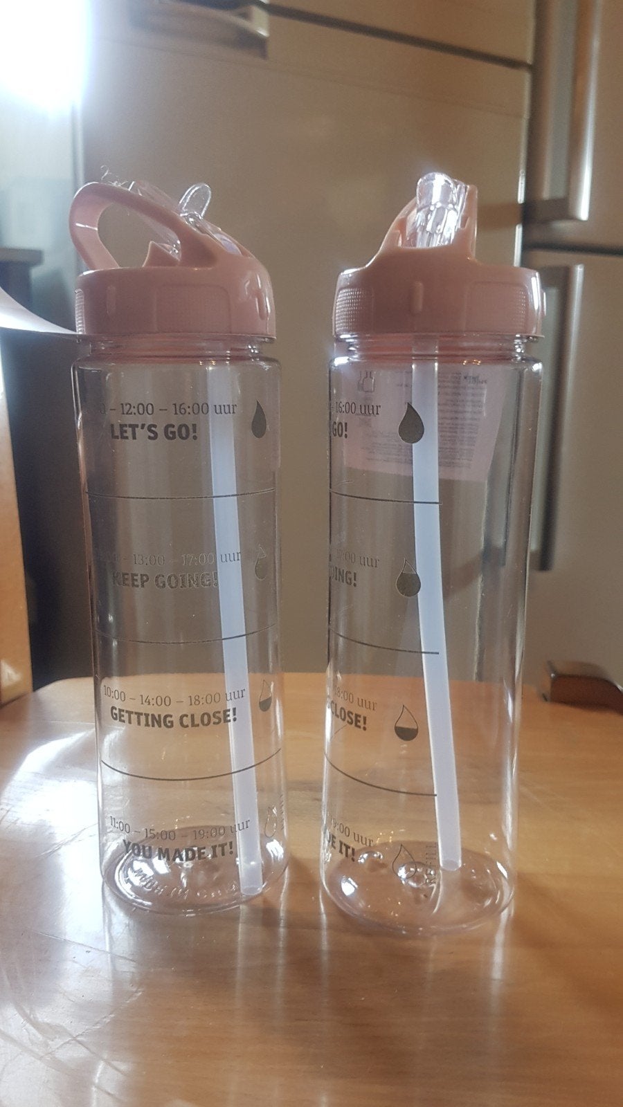 2 motivatie waterflesjes met rietje, Ophalen of Verzenden, Nieuw