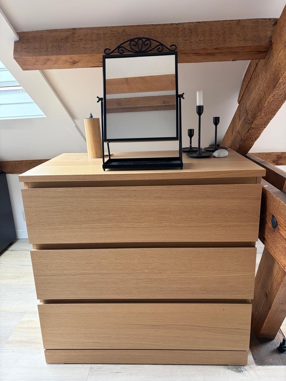 IKEA Malm ladekast met 3 laden - Eikenfineer, Ophalen, Gebruikt, 50 tot 100 cm, 3 of 4 laden