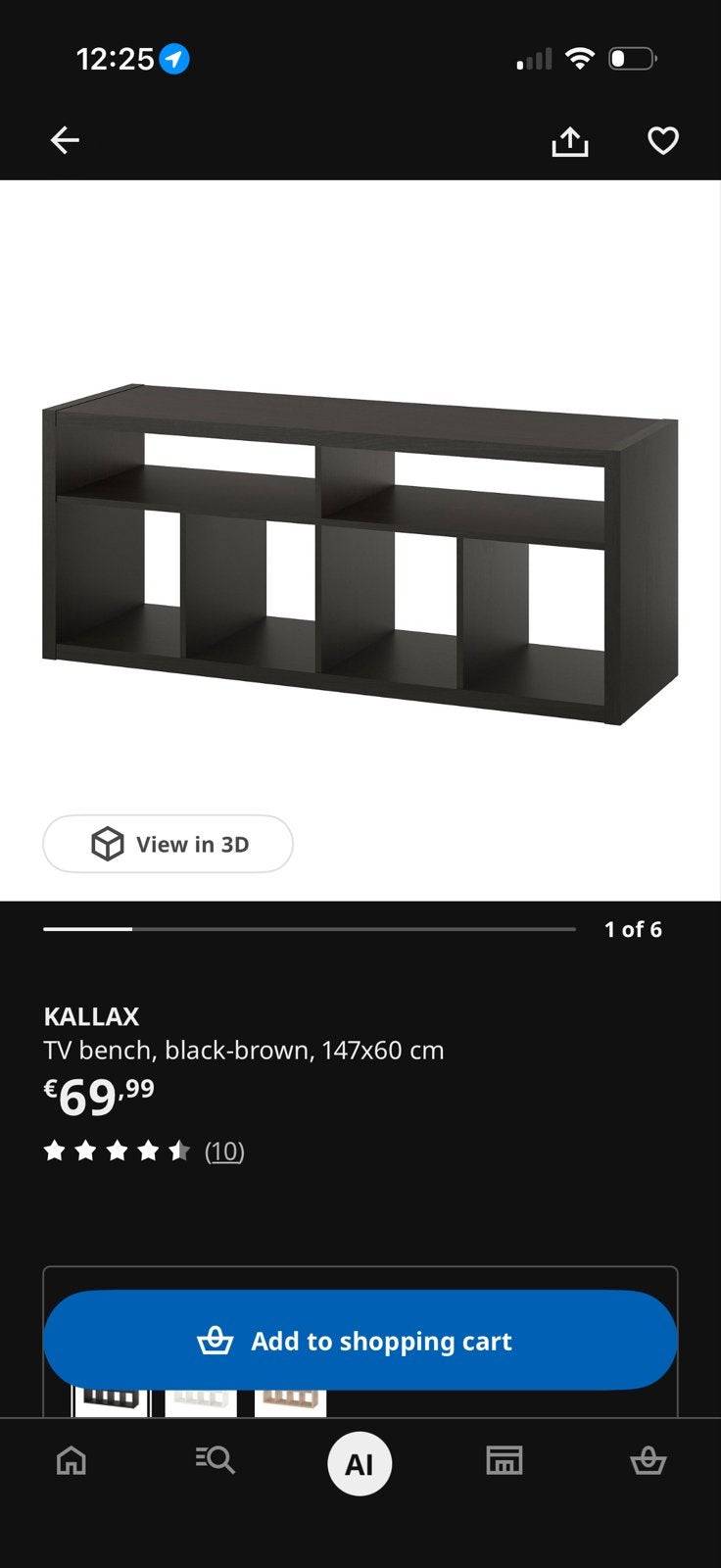 IKEA Kallax TV-meubel zwartbruin 147x60 cm, Ophalen, Gebruikt, 100 tot 150 cm, Minder dan 100 cm