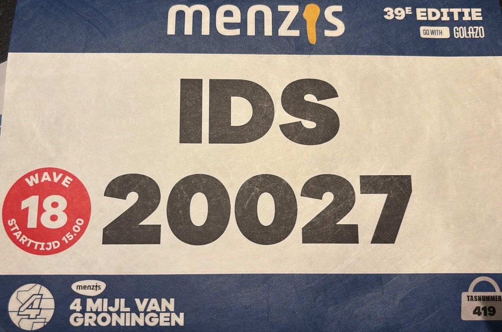 startbewijs 4 mijl van Groningen, Eén persoon, Oktober