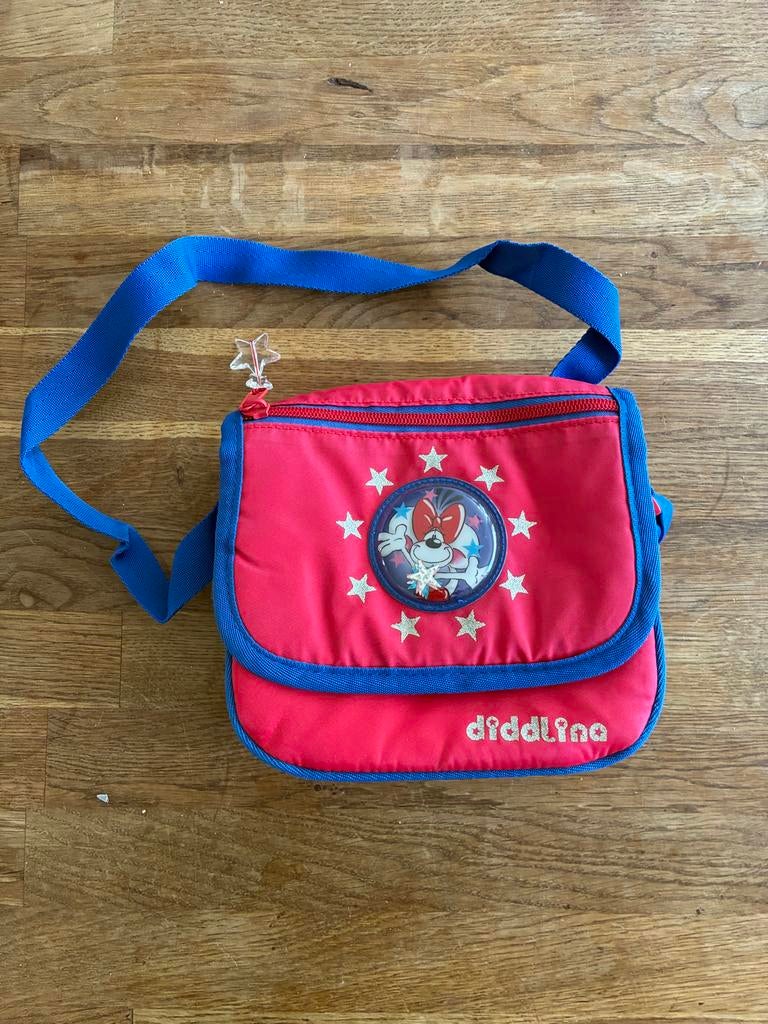 Diddlina schoudertasje rood/blauw met sterren, Verzamelen, Diddl, Gebruikt, Tas, Koffer of Zak, Diddlina, Ophalen of Verzenden