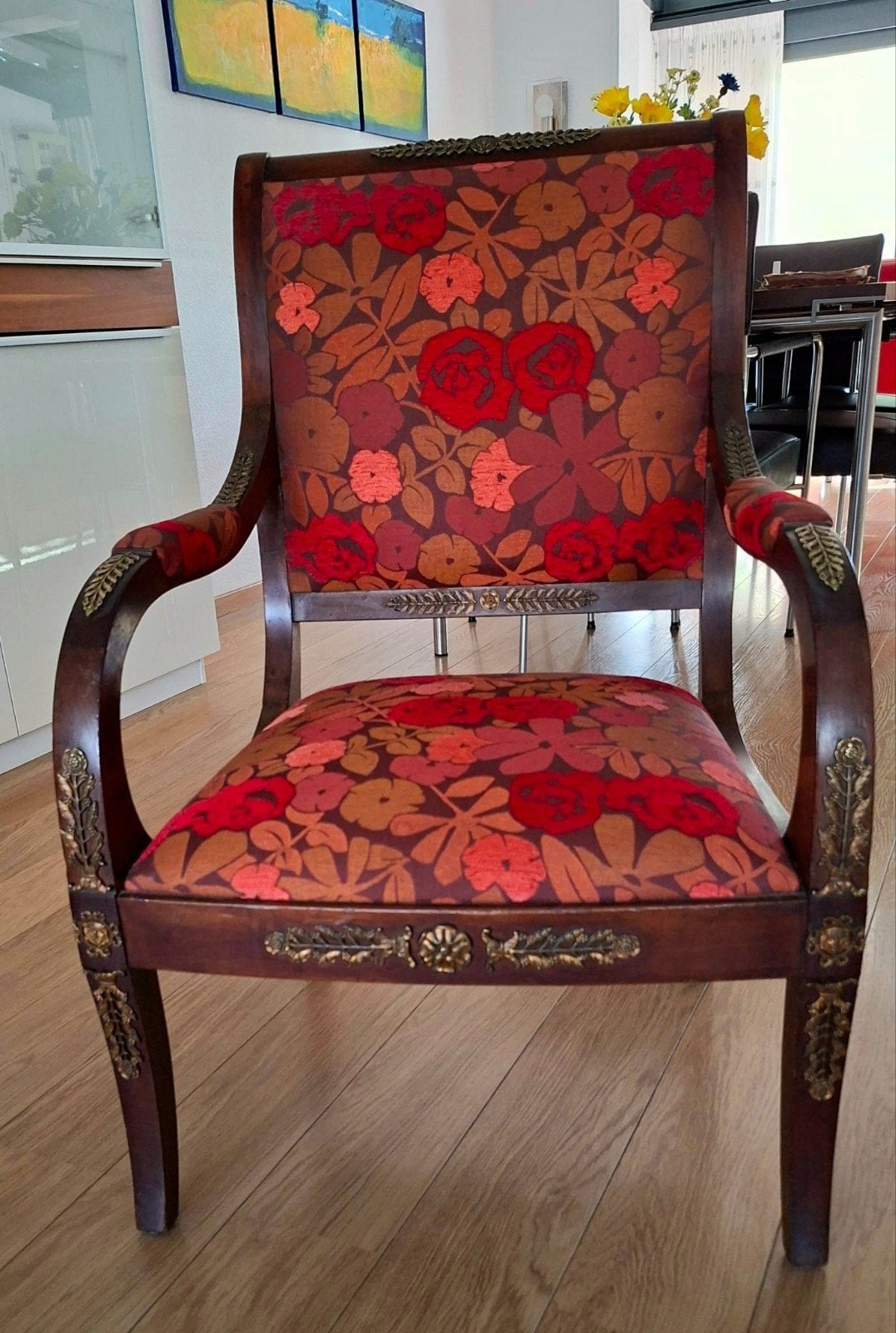 Antieke Empire Fauteuil met Bloemmotief, Ophalen