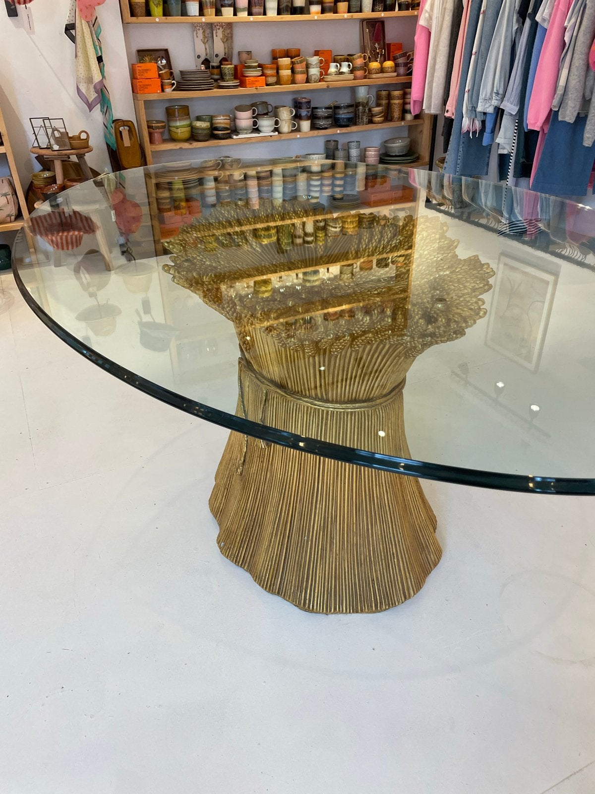 Morex Italia Design Tafel met Glazen Blad en Gouden Voet, Antiek en Kunst, Ophalen