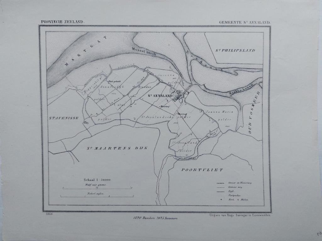 2 / St. Annaland Poortvliet Zeeland Litho uit 1866 J. Kuyper, Ophalen of Verzenden