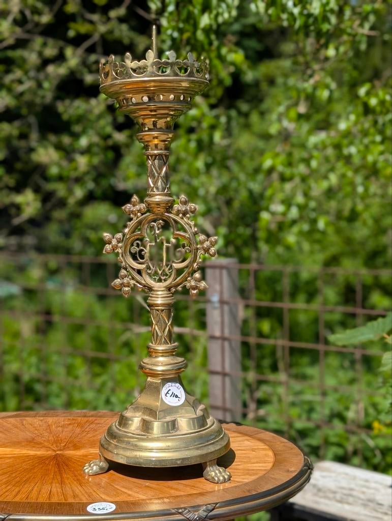 Antieke bronzen kerk kandelaar. 53 cm. €110, Antiek en Kunst, Ophalen, Koper of Brons