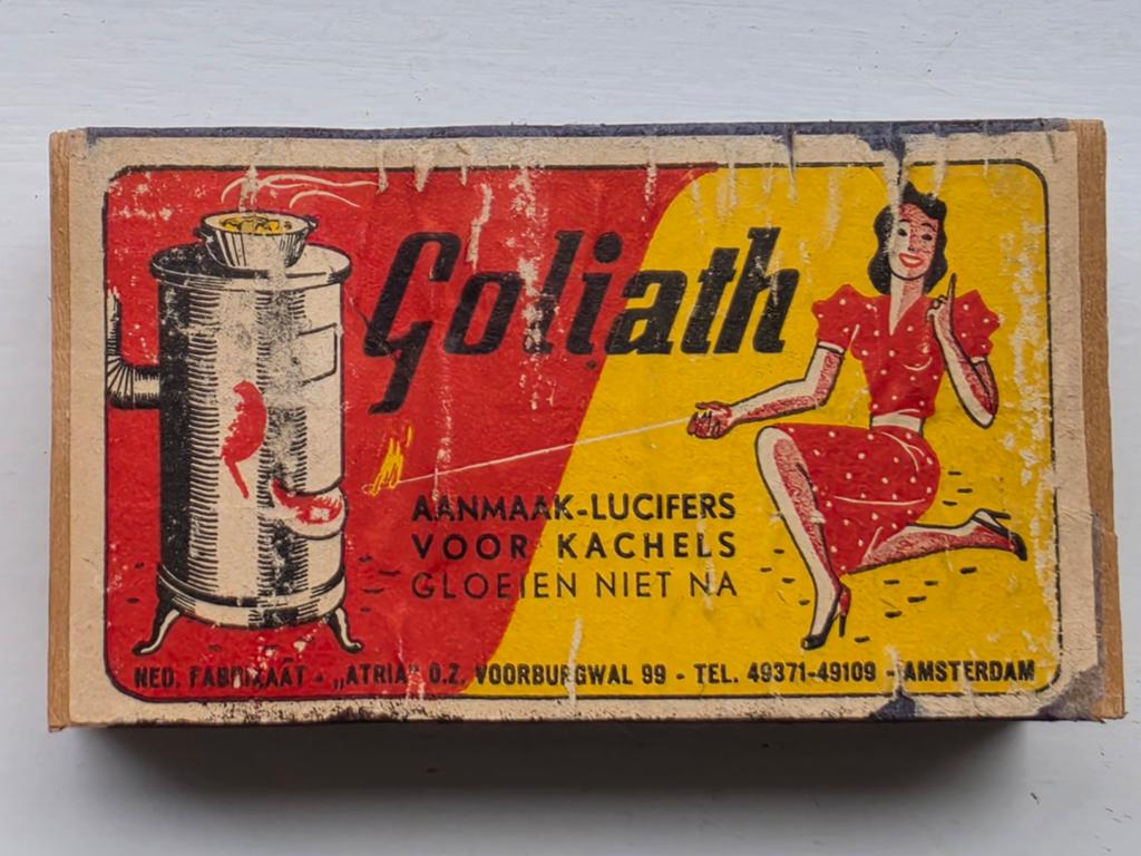Goliath Aanmaak Lucifers vol te Amsterdam, Ophalen of Verzenden, Gebruikt, Luciferdoosjes of -merken