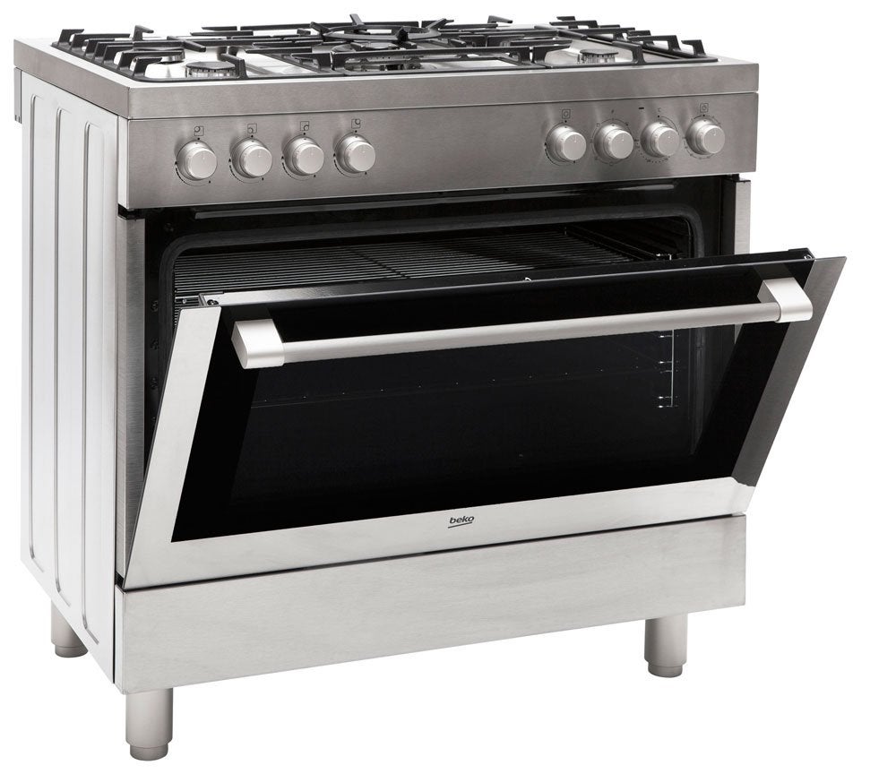 BEKO GM15120DXPR NL 90cm Gasfornuis 5-pits, Ophalen, 60 cm of meer, Zo goed als nieuw, Gas