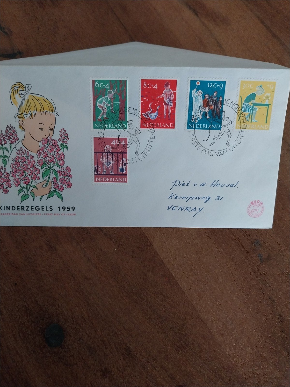 Mooie gelopen Nederlandse FDC E 41 kinderzegels1959 CW 16,00, Ophalen of Verzenden, Nederland