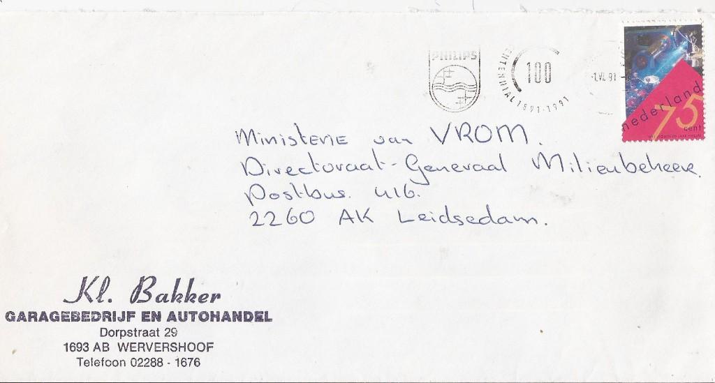 WEVERSHOOF 1991 Kl. BAKKER Garagebedrijf Autohandel Dorpsstr, Verzenden, 1980 tot heden, Gelopen, Noord-Holland