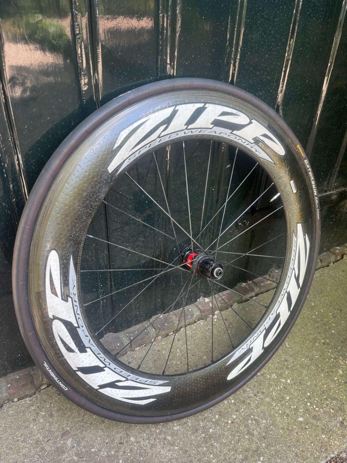 Zipp 808 Carbon Achterwiel met Continental Gatorskin Band, Fietsen en Brommers, Fietsonderdelen, Wiel, Gebruikt, Ophalen of Verzenden