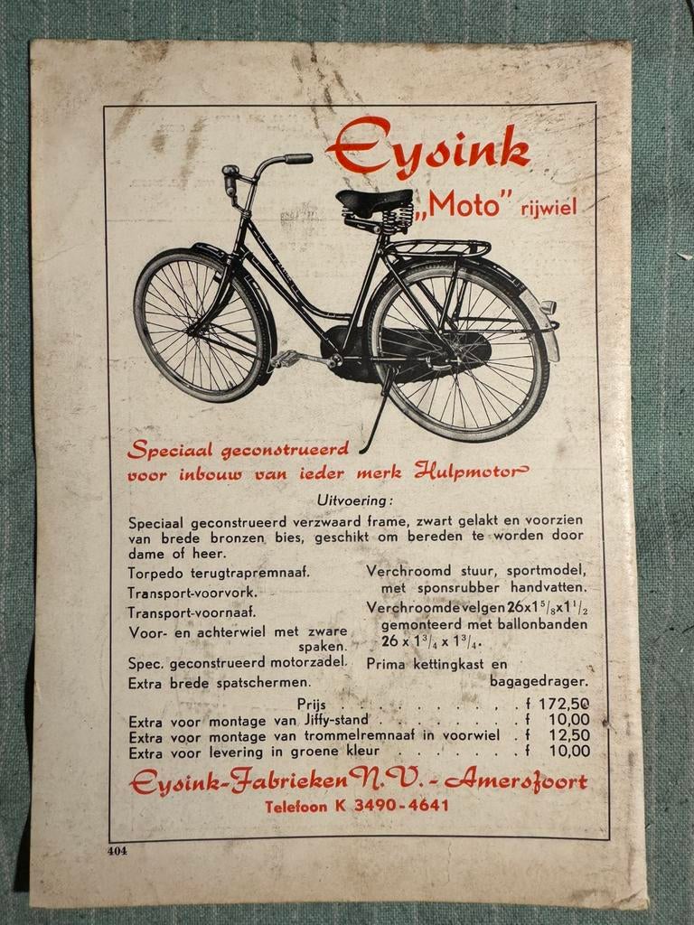 Advertentie Eysink Moto rijwiel, Verzamelen, Ophalen of Verzenden, Gebruikt, Motoren