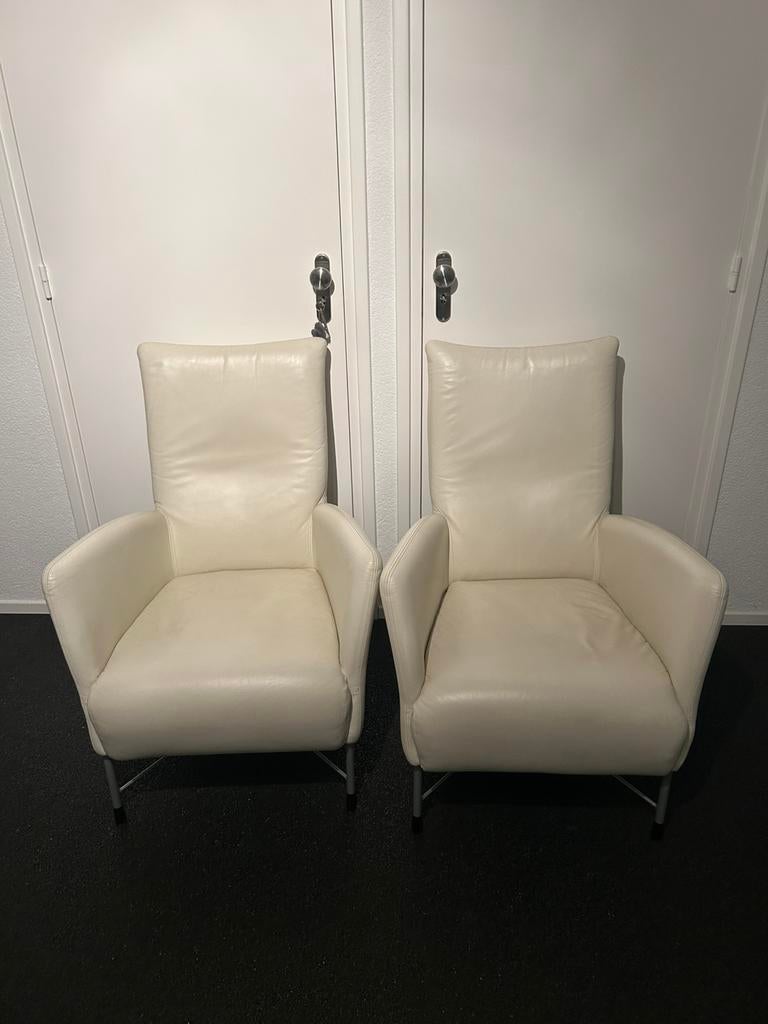 Creme witte fauteuils, Huis en Inrichting, Fauteuils, Ophalen, Zo goed als nieuw, 50 tot 75 cm, Leer