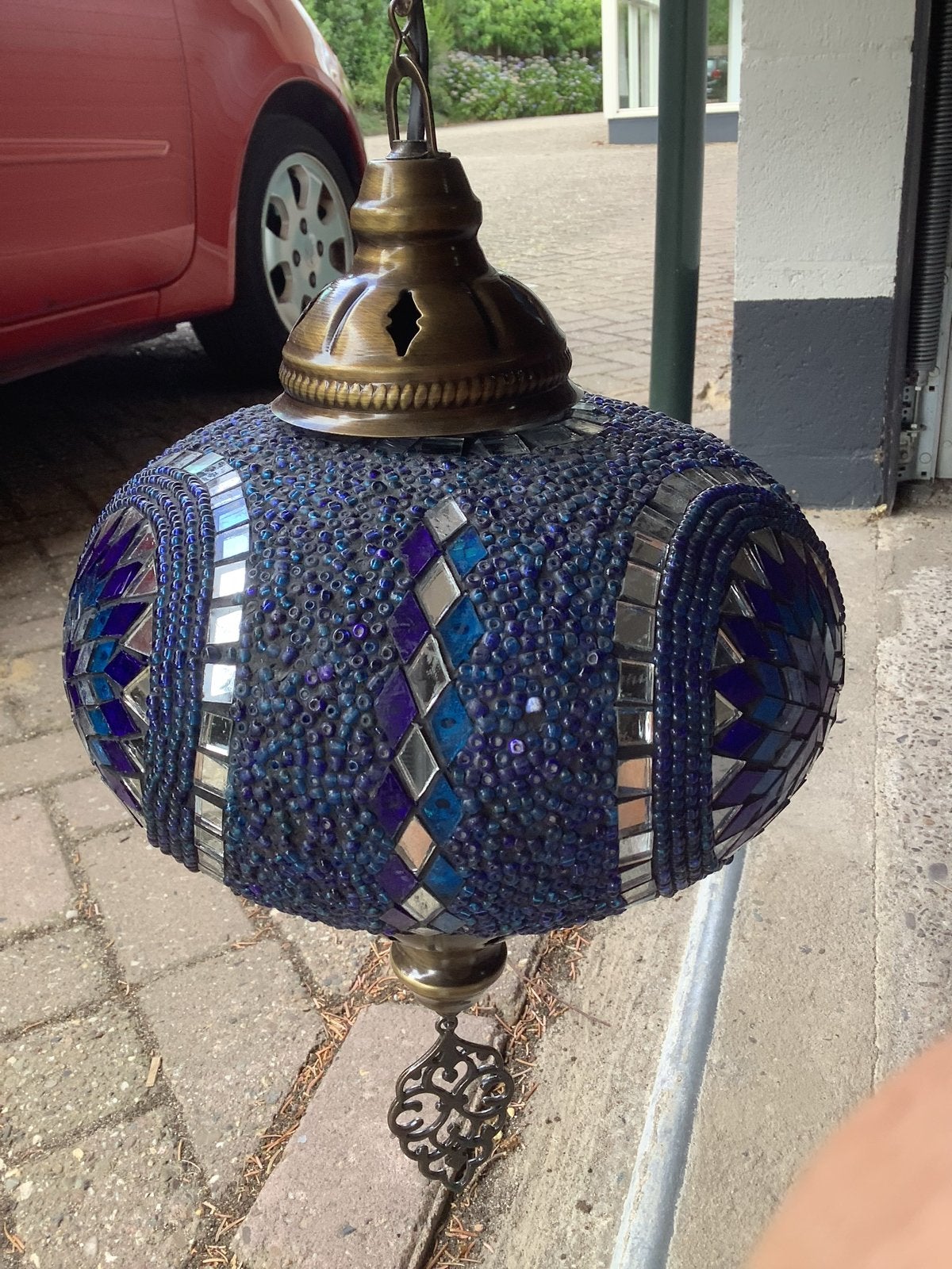 Oosterse hanglamp mozaïek blauw, Huis en Inrichting, Lampen | Hanglampen, Ophalen of Verzenden, Gebruikt, Glas, Overige fittingen