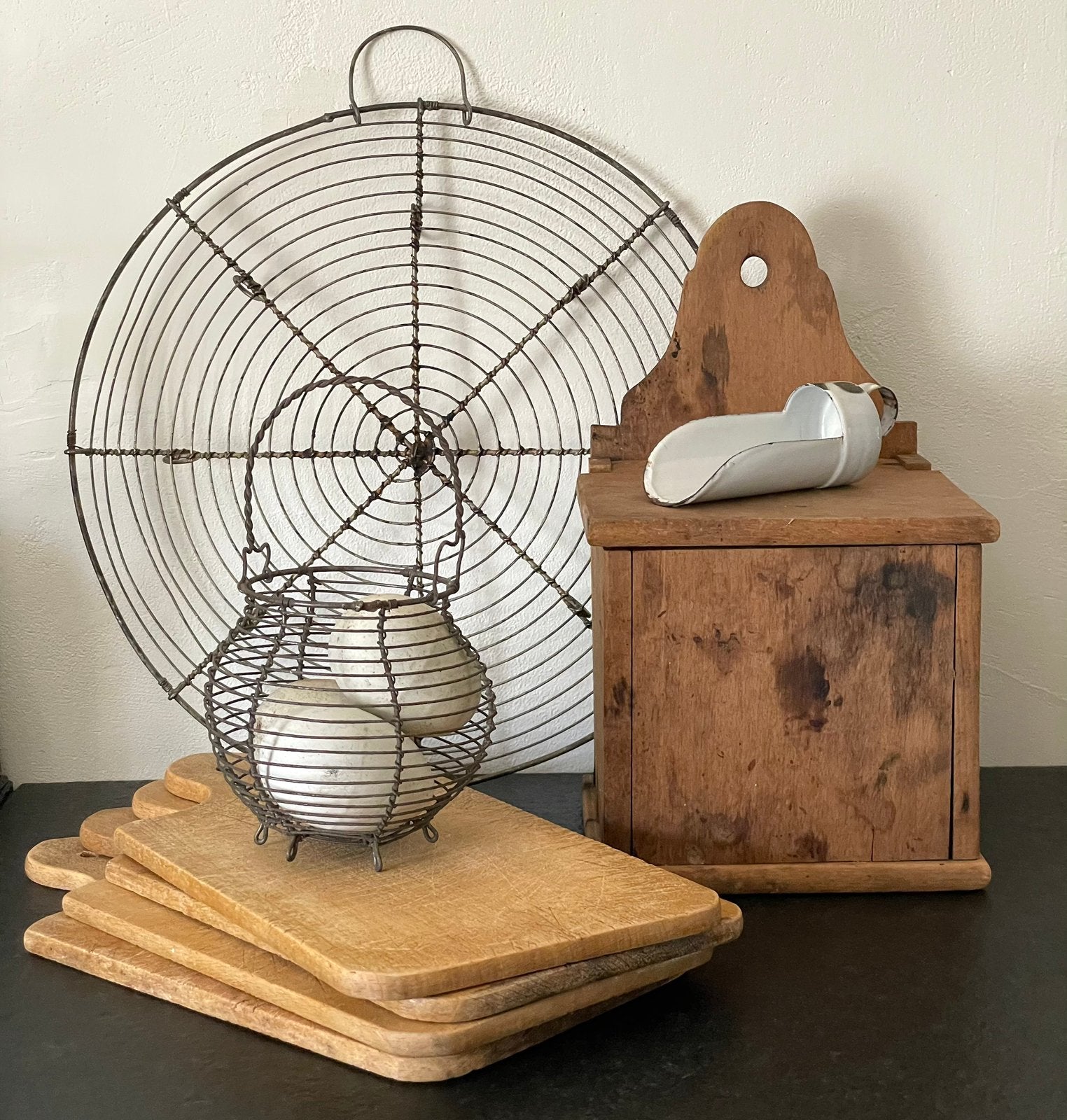 Brocante oude houten Franse zoutbak / kistje, Ophalen of Verzenden