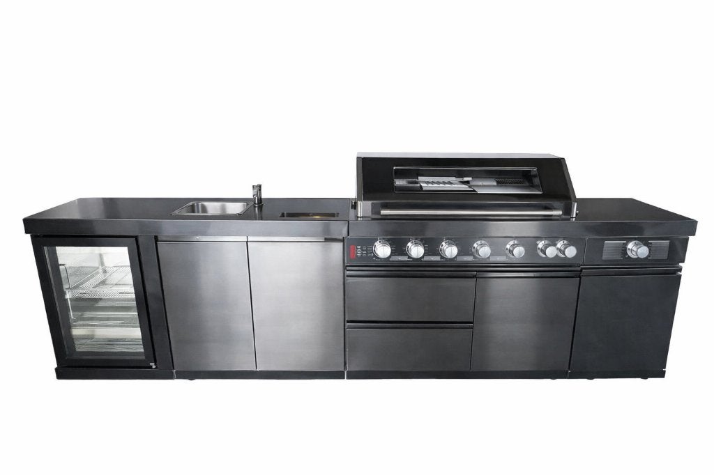 Buitenkeuken/BBQ/Spoelbak/Koelkast/All black, Steen/Sizzler, Ophalen, Geen merk, Nieuw, Gas