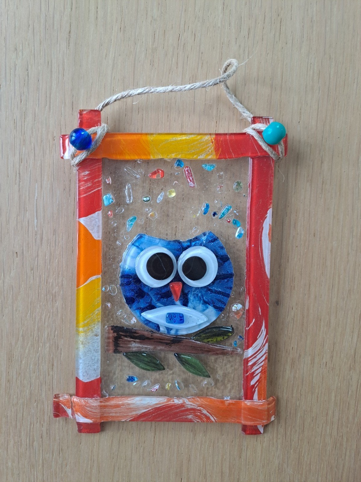Uil Glas-in-lood Decoratie - Handgemaakt, Antiek en Kunst, Antiek | Glas en Kristal, Ophalen of Verzenden