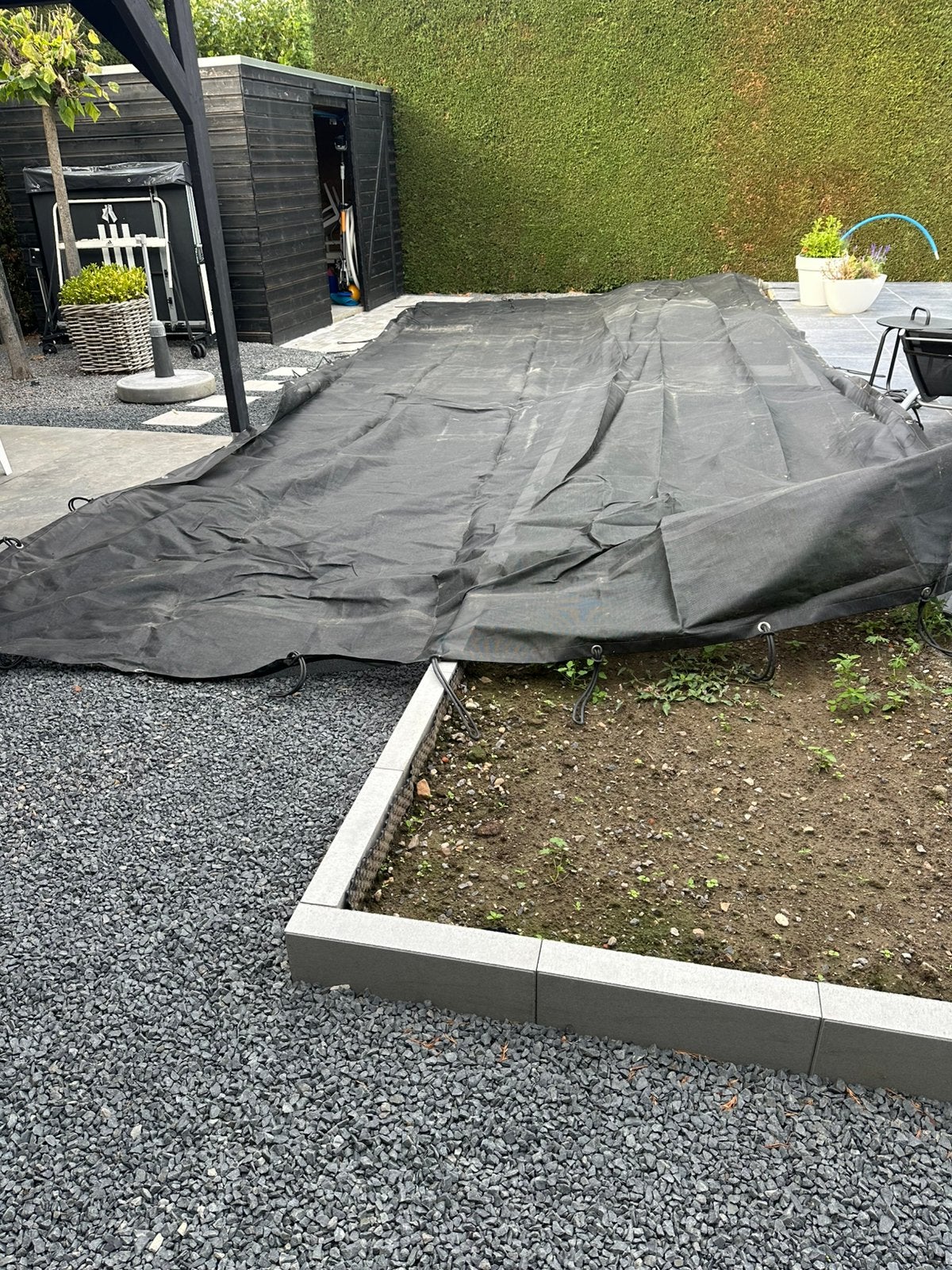 Afdekken zwembad- Waterdoorlatend winterzwembadzeil, Ophalen, Gebruikt, Afdekzeil