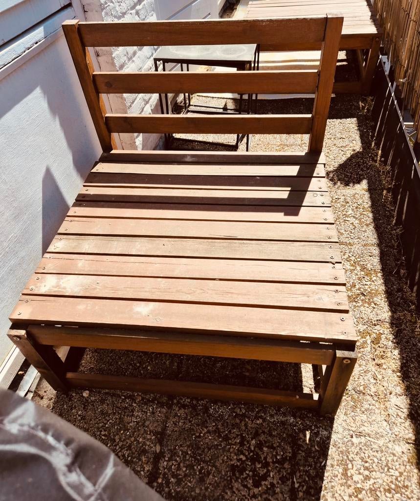 Loungebank hout met stoeldeel/ tafel, Ophalen of Verzenden, Gebruikt, Hout