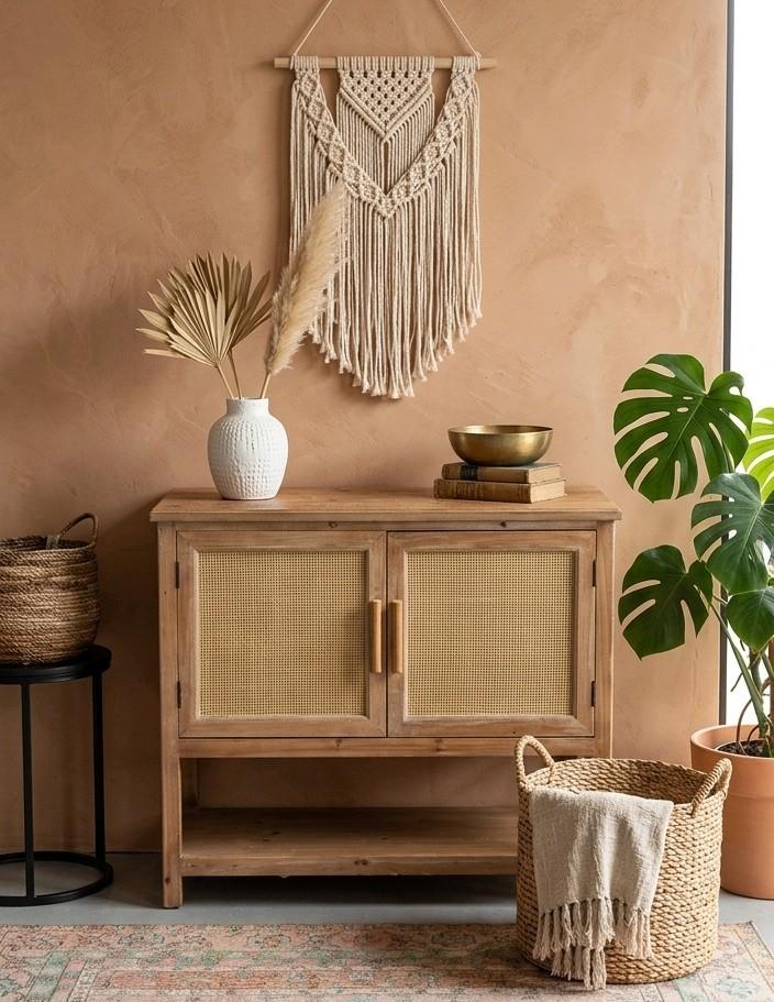Blikvanger, trendy kastje met rotan deurtjes 73x80x38 cm, Huis en Inrichting, Ophalen, 50 tot 100 cm, 25 tot 50 cm, Gebruikt