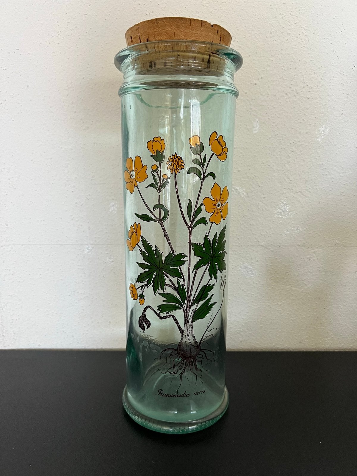 Vintage ‘60 Herbalist pot Ranunculus Acris plant, Huis en Inrichting, Glas, Ophalen of Verzenden, Zo goed als nieuw