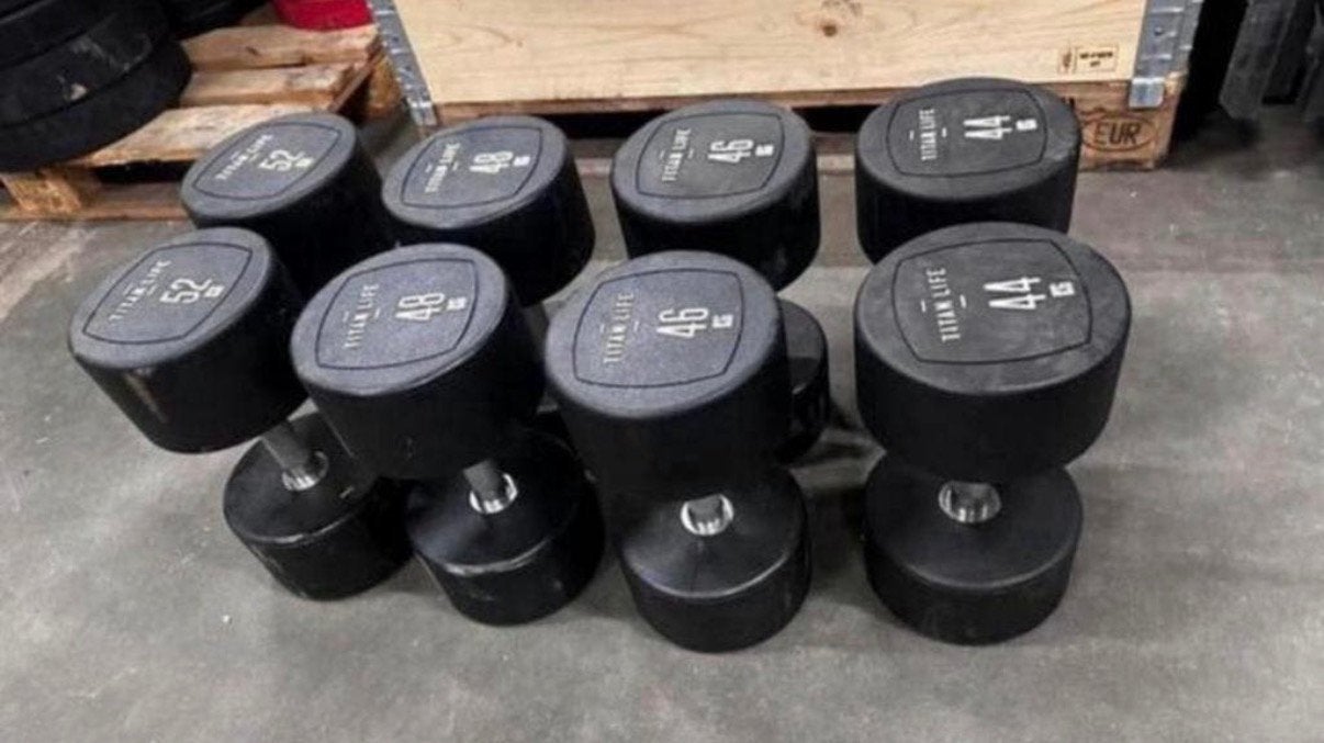 Vaste Rubberen Pu Dumbells 2x44kg , 2x46kg ,2x48kg , 2x52kg, Ophalen, Zo goed als nieuw, Dumbbell