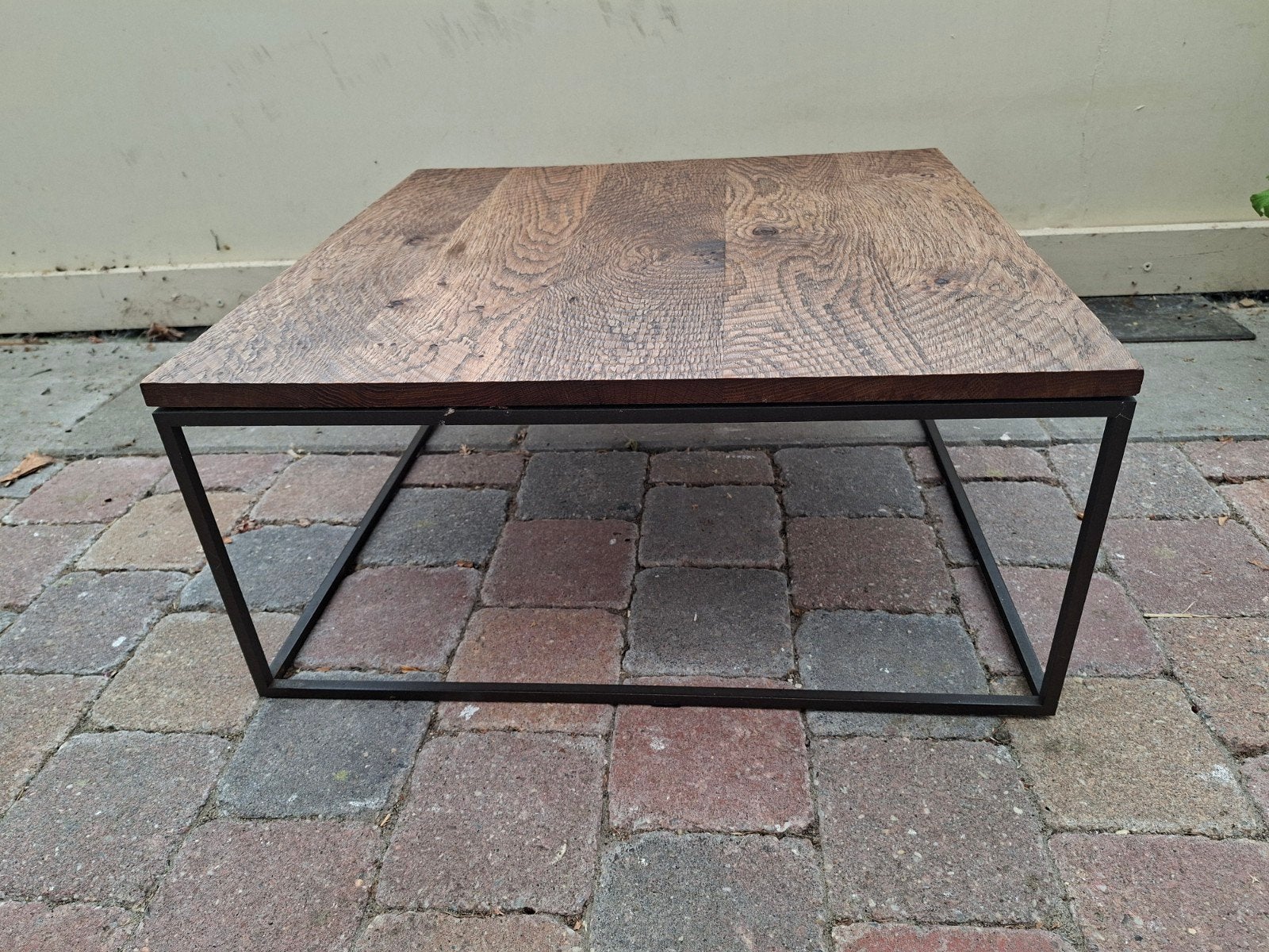 Salontafel Roderick Vos LOG eikenhout 60x60cm, 100 tot 150 cm, Zo goed als nieuw, Eikenhout, Rechthoekig