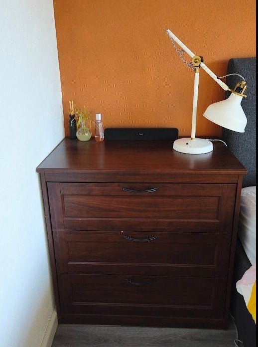 2x Chest of 3 Drawers – Brown Finish, Ophalen, Gebruikt, 100 tot 150 cm, 50 tot 100 cm