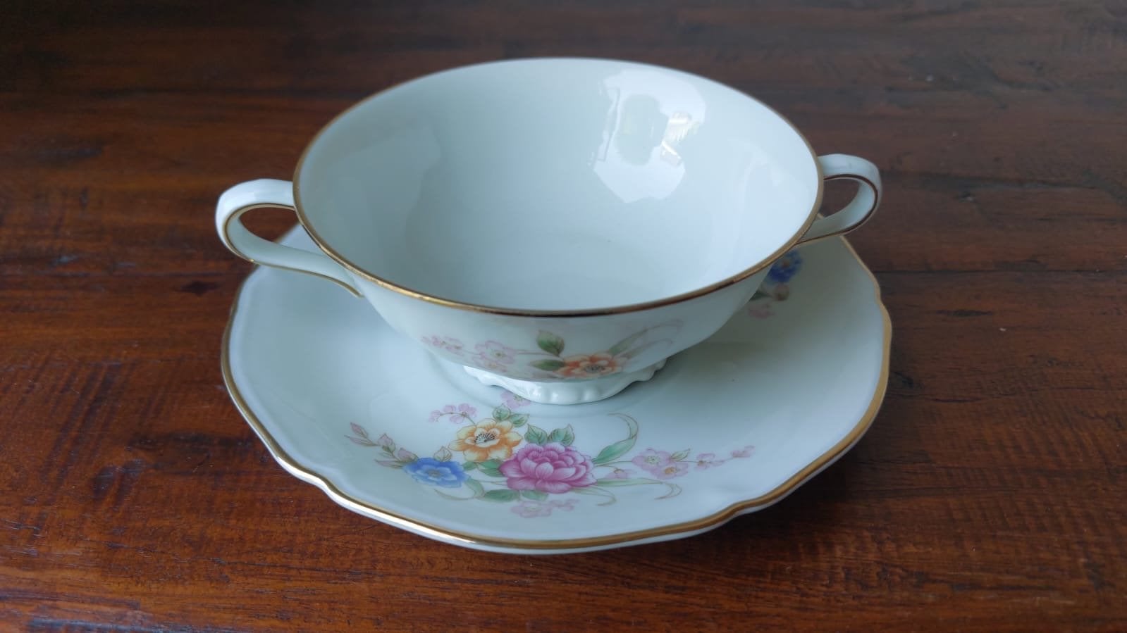 Hutschenreuther Soepkom met Schotel - Bloemendecor, Antiek en Kunst, Ophalen