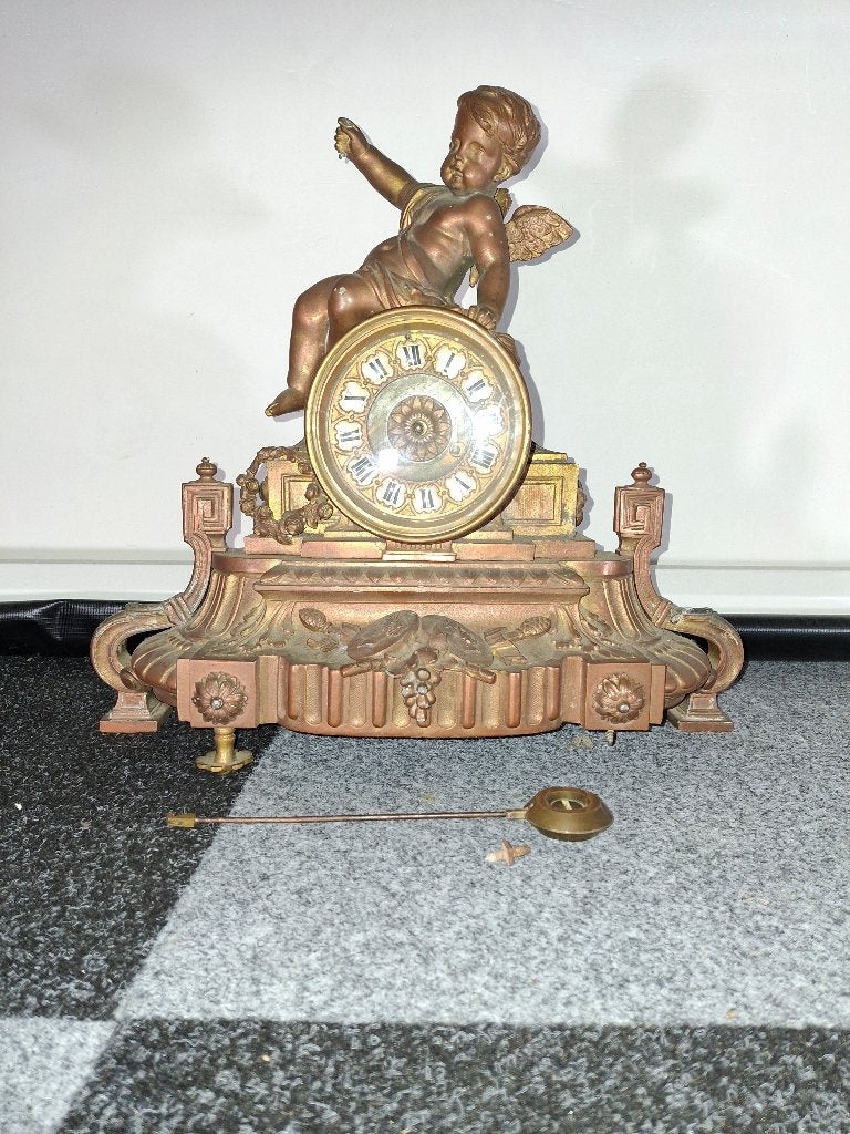 Antieke Franse pendule met engel/putto – ca. 1870-1900, Antiek en Kunst, Ophalen