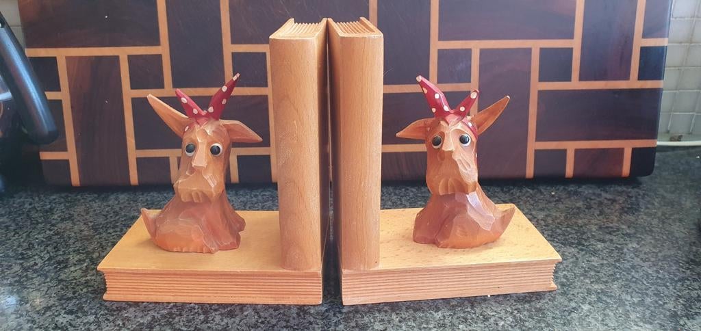 Vintage art deco boekensteunen hondjes van hout, Ophalen of Verzenden