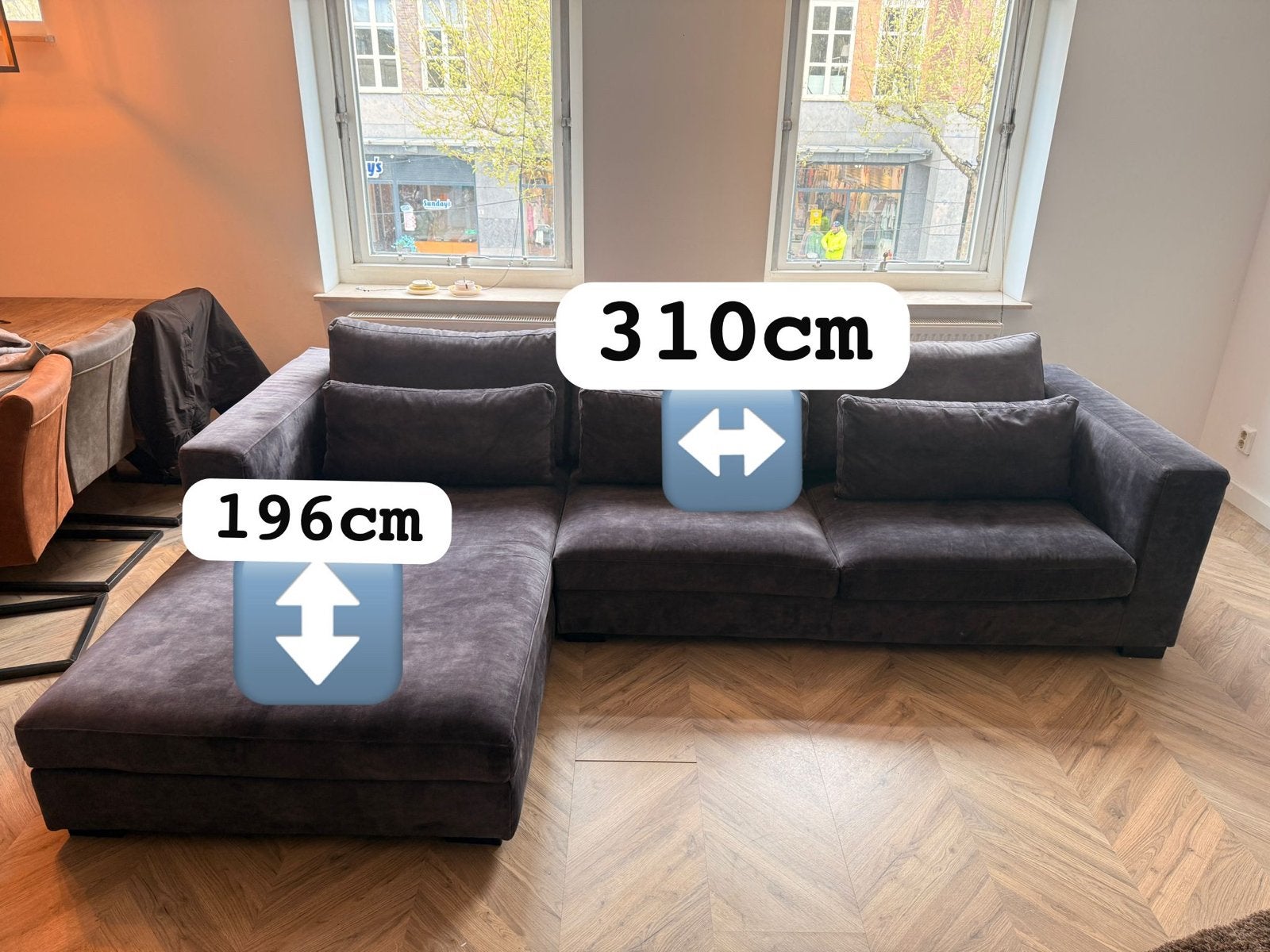 Grote hoekbank met chaise longue - 310x196cm, Huis en Inrichting, Banken | Bankstellen, Ophalen, Gebruikt, Hoekbank, 300 cm of meer