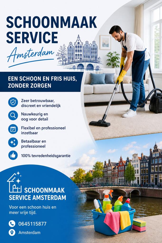 Schoonmaker Amsterdam - Voor een fris en opgeruimd huis, Ophalen of Verzenden