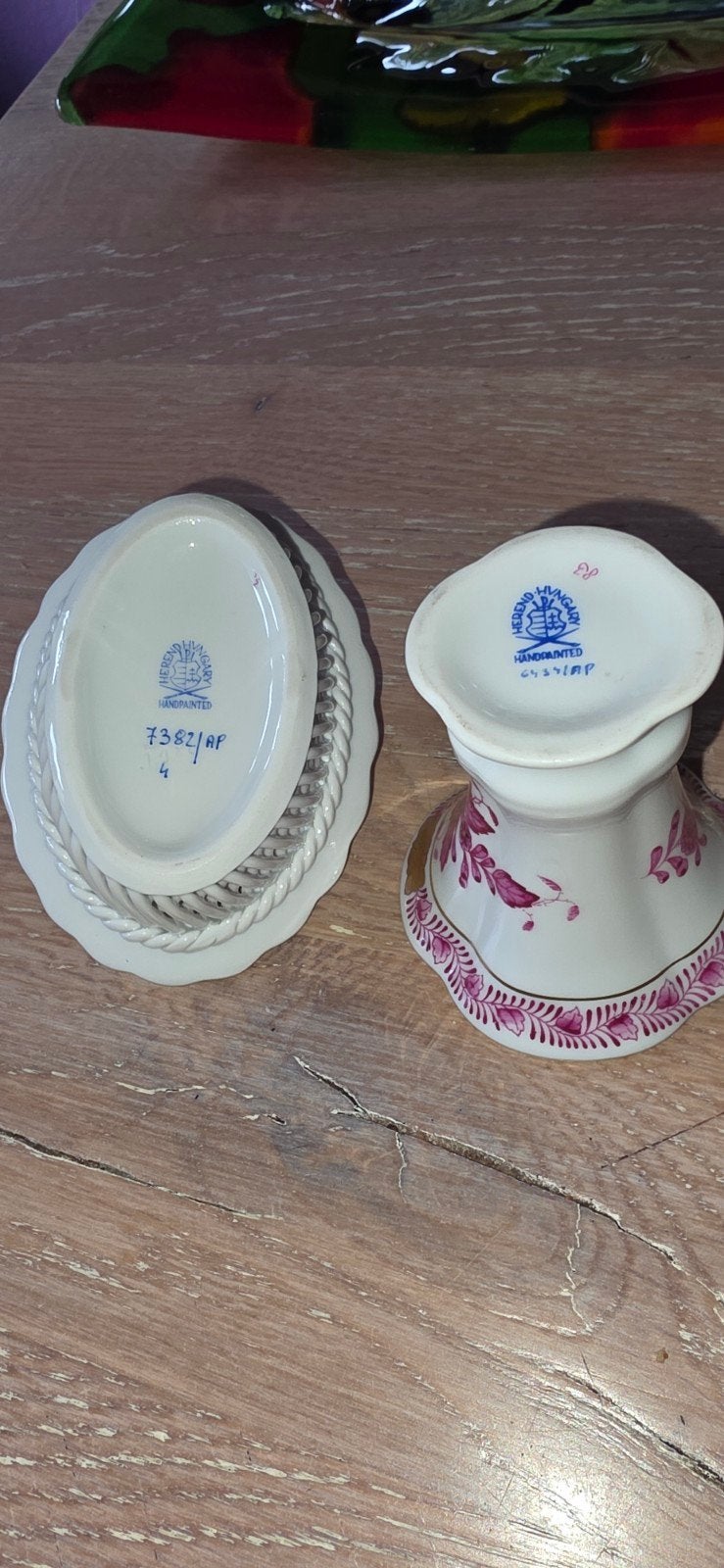 Herend Porselein Set: Vaas en Mandje met Bloemmotief, Antiek en Kunst, Ophalen of Verzenden