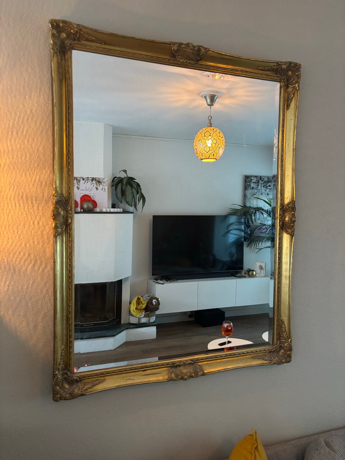 Grote spiegel met gouden barok lijst, Ophalen, Rechthoekig, 100 tot 150 cm, 150 tot 200 cm