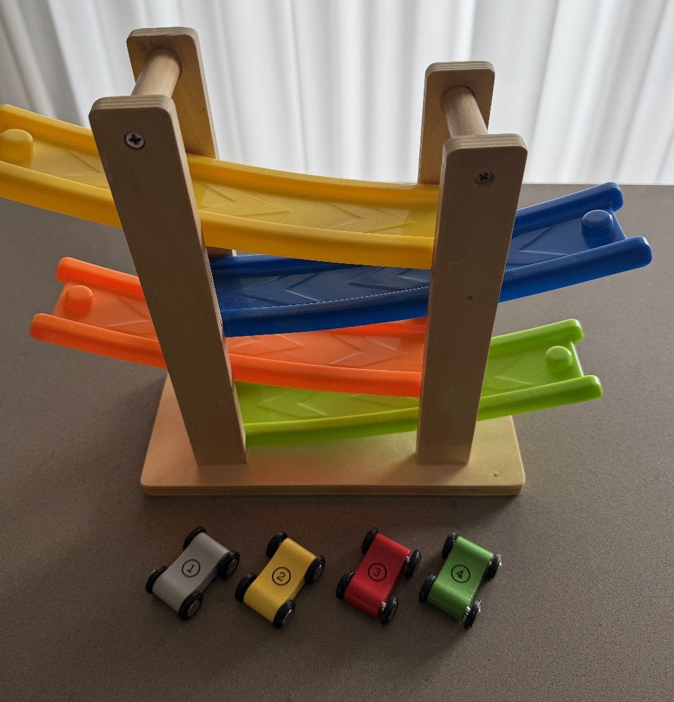 Houten Racebaan met 4 Auto's, Kinderen en Baby's, Speelgoed | Houten speelgoed, Ophalen of Verzenden