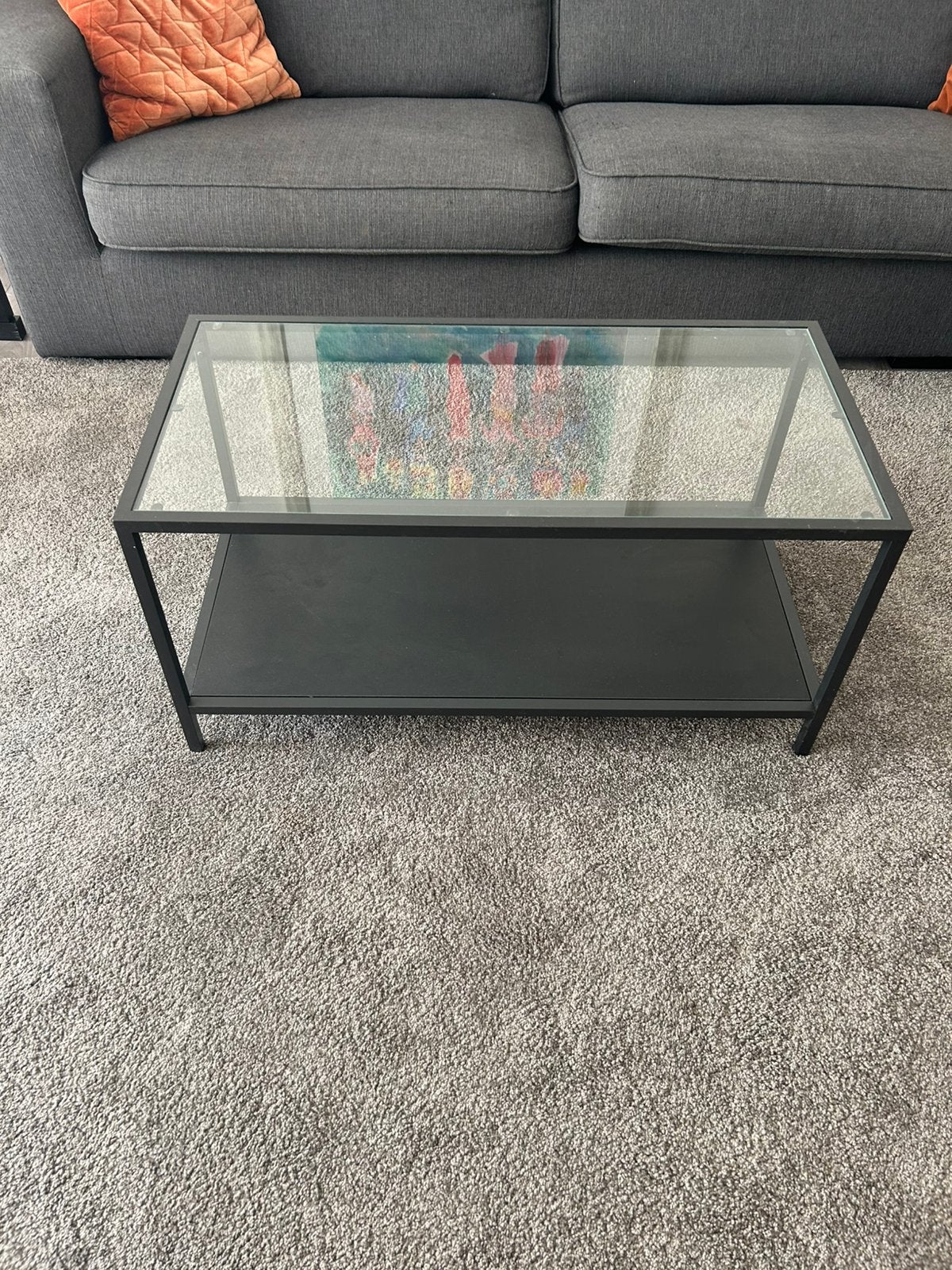 Glazen salontafel Ikea Vittsjö zwart metalen frame 90x45x44, Ophalen, Minder dan 50 cm, 50 tot 100 cm, Zo goed als nieuw