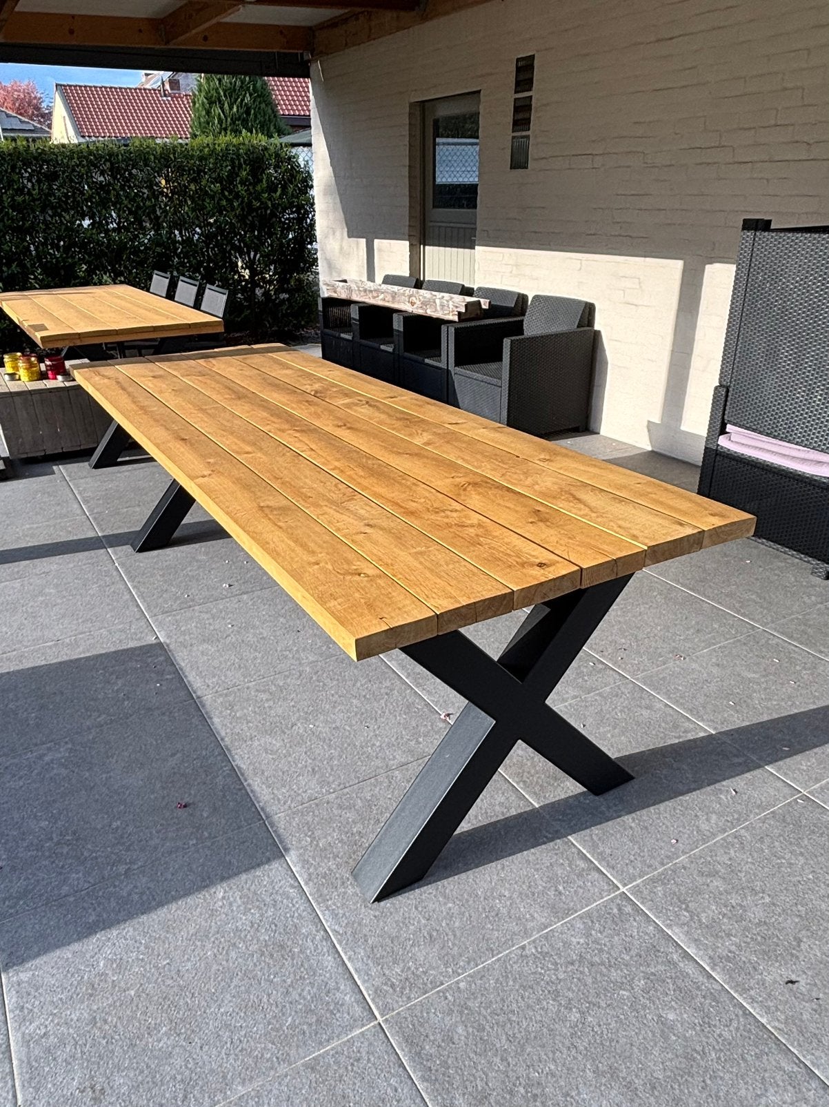 Tuintafel 260cm - massieve eik, Tuin en Terras, Tuintafels, Zo goed als nieuw, Rechthoekig, Hout, Ophalen