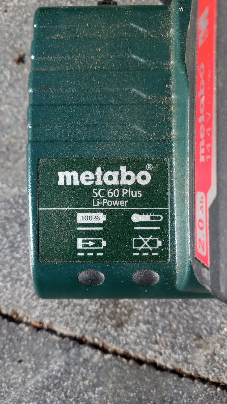 Metabo SC 60 Plus Li-Power lader met 2 4.4V 2.0Ah accu, Ophalen of Verzenden, Gebruikt, Metabo
