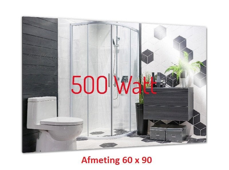 Spiegel infrarood verwarming randloos 60 x 90m 500W, Huis en Inrichting, Badkamer | Badkamermeubels, Overige typen, Nieuw, Minder dan 25 cm