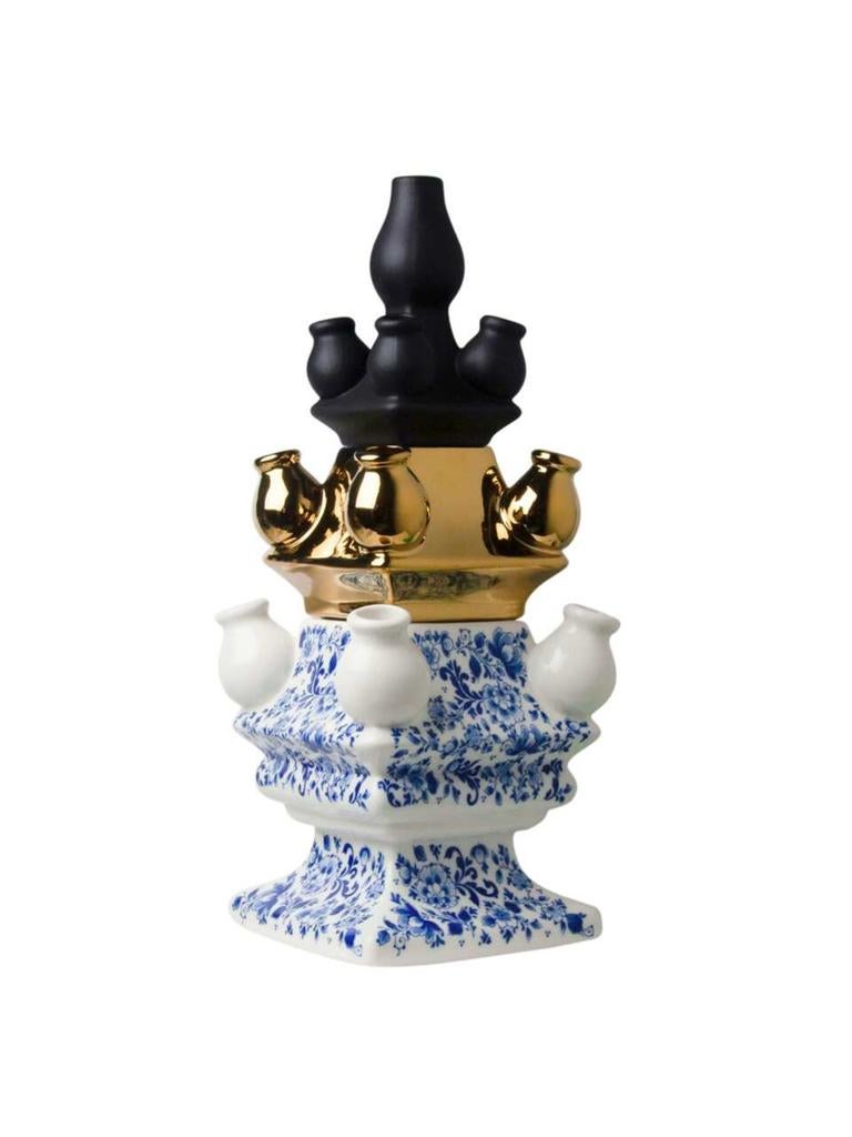 Bijzondere Tulpenvaas - Delfts Blauw, Goud & Zwart, Ophalen of Verzenden