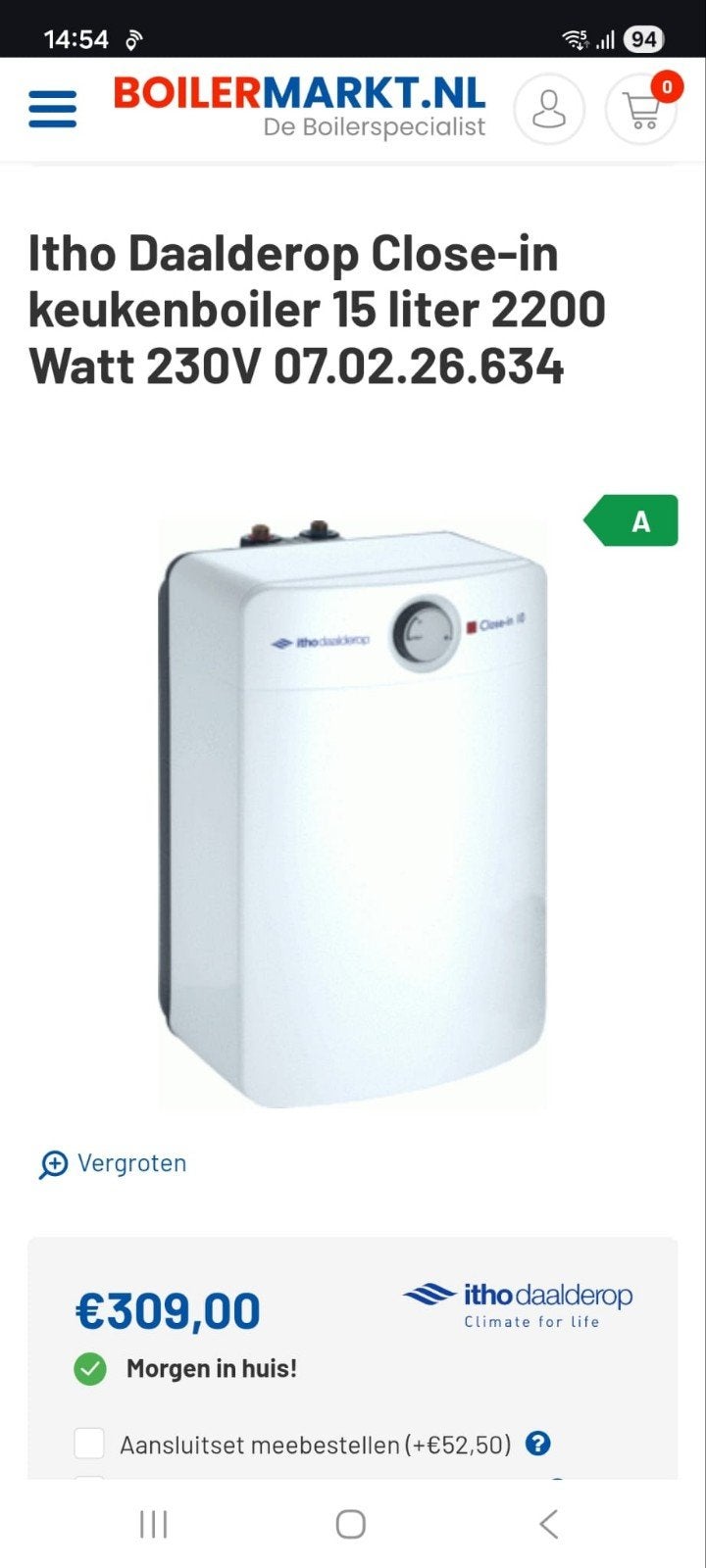 NIEUW! itho daalderop keukenboiler, Ophalen, Nieuw, Boiler, Minder dan 3 jaar oud