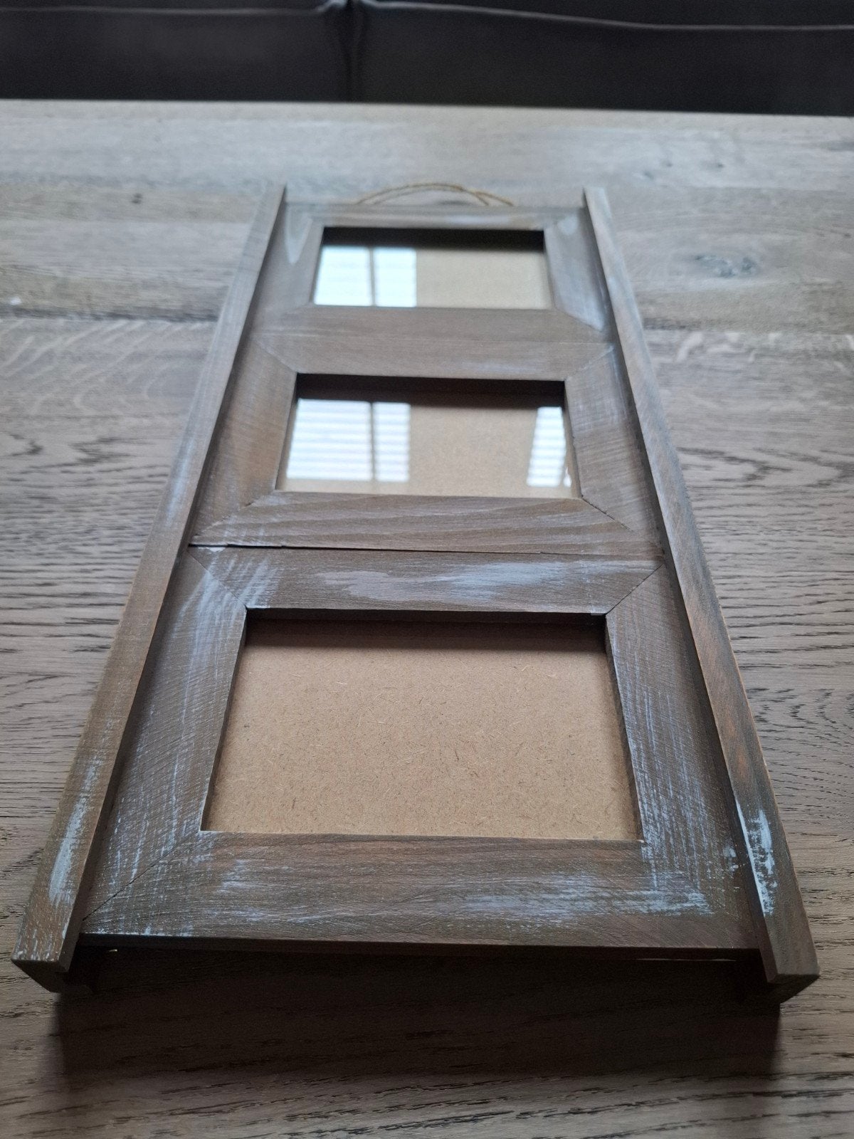Houten fotolijst voor 3 foto's - Landelijke stijl, Ophalen, Bruin, Gebruikt, 41 cm