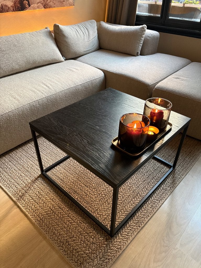Stalen salontafel met zwart blad - 70x75x45 cm, Gebruikt, 50 tot 100 cm, 50 tot 100 cm, Modern industrieel