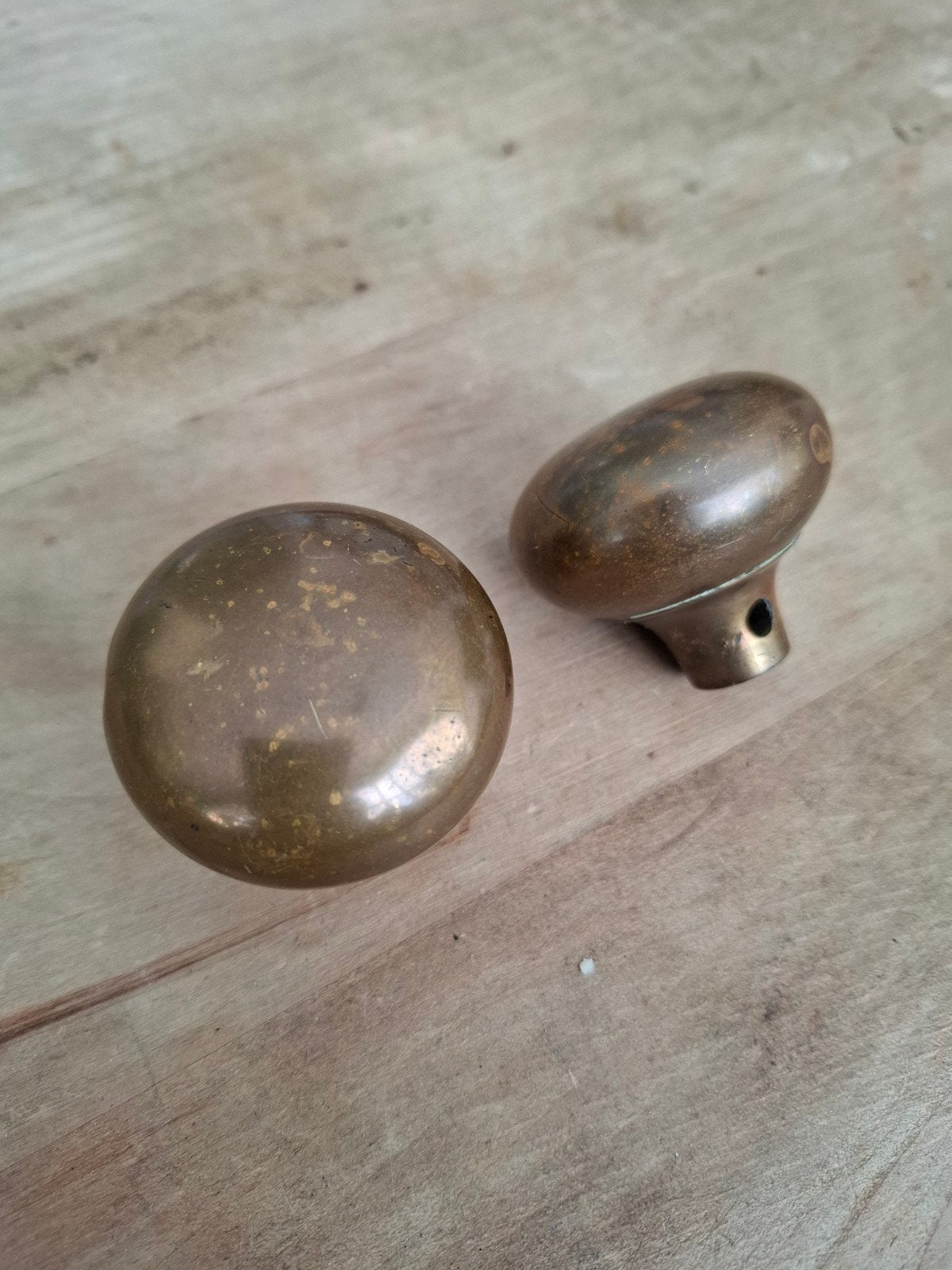 Antieke koperen deurknoppen, set van 2, Antiek en Kunst, Ophalen of Verzenden