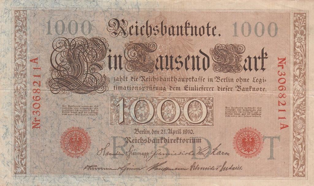 1000 Mark Duitsland 21.04.1910, Ophalen of Verzenden, Duitsland, Los biljet