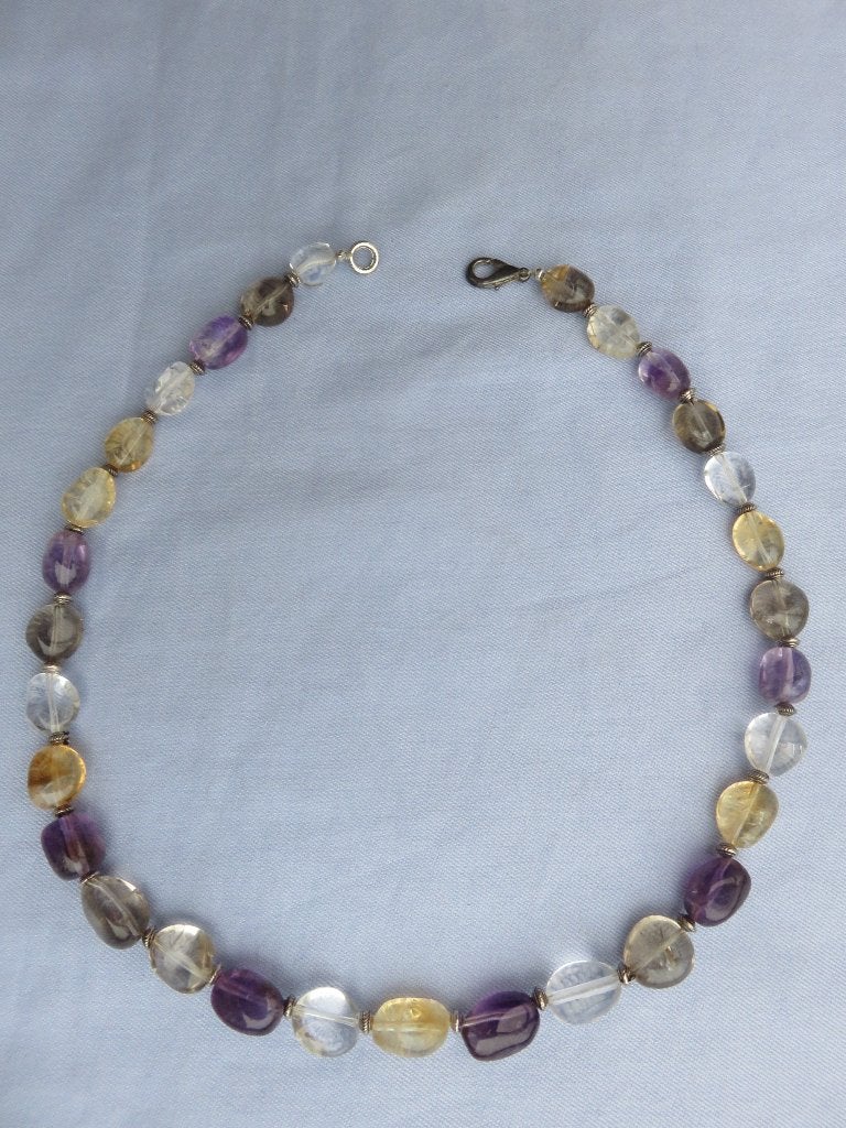 Kralenketting van bergkristal en amethist - 20e eeuw, Sieraden, Tassen en Uiterlijk, Kettingen, Ophalen of Verzenden, Zo goed als nieuw